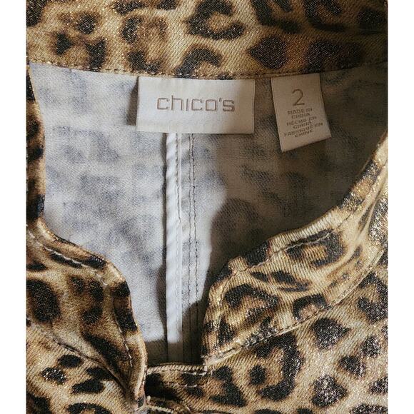 Chicos Leopard Print Jacket Size 2 (Large 12) Jacket Metallic Gold Buttons NEW - Picture 7 of 7